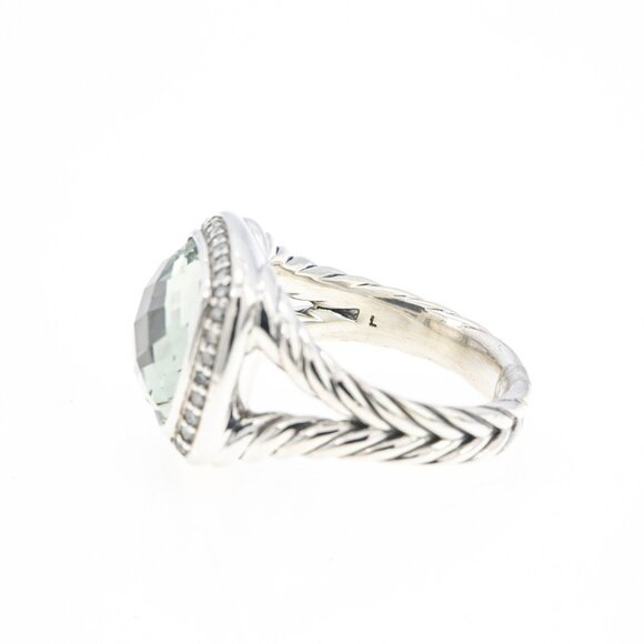 David Yurman 11mm Albion Sterling Silver 925 Prasiolite & Diamond Ring Size 6 - Picture 3 of 5